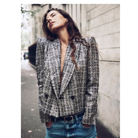 Zara Jackets & Blazers - ZARA METALLIC CHECKERED CROPPED BLAZER
